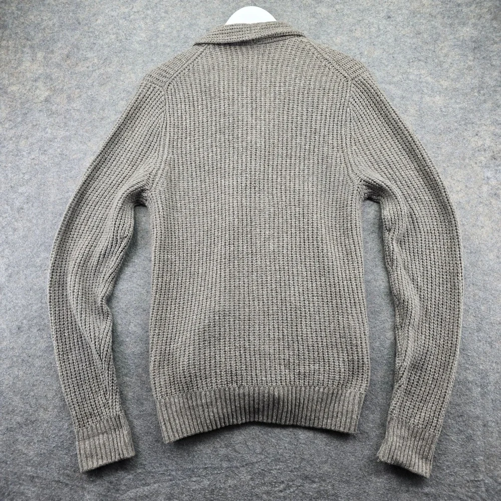 Abercrombie Fitch Mens L Cardigan Sweater Taupe Grey Cotton Knit Shawl Collar